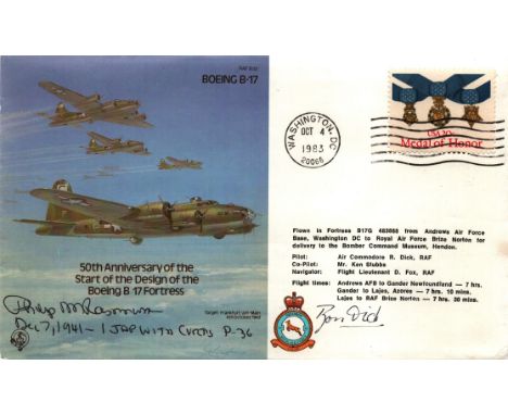 B 17 Fortress, Flown Signed by P M Rasmussen Pearl Harbour Pilot in action 1 Victory Signed by the B17 Pilot Air Commodore R 