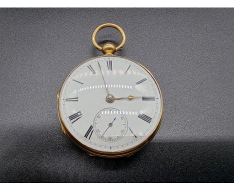 A Victorian engine turned 18ct gold pocket watch, 48mm, the unsigned movement numbered 75861, key wind, London 1876. 