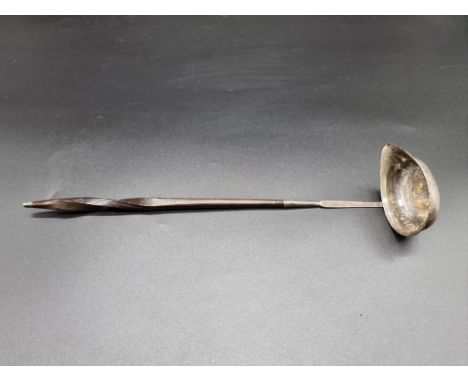 A Georgian toddy ladle,&nbsp;inset 1745 silver shilling, 33cm. 