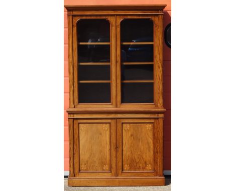 FINE VICTORIAN WALNUT BOOKCASE BY T. SEDDON WITH INLAID BOXWOOD STRINGING AND FLORAL DECORATION, TWO GLAZED PANELLED DOORS AB