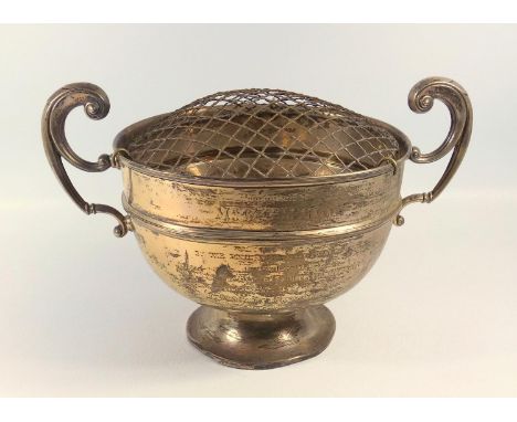 EDWARDIAN SILVER TWO HANDLED TROPHY ROSE BOWL WITH INSCRIPTION, BY WILLIAM HUTTON &amp; SONS, LTD., BIRMINGHAM 1906, 600 GRAM