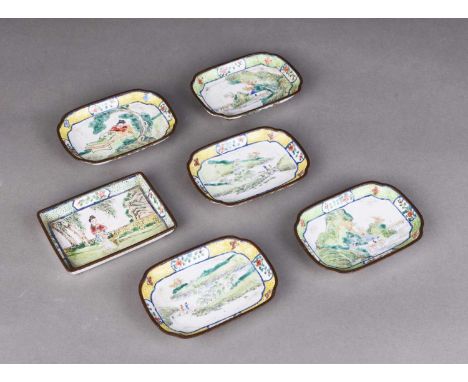 A group of six Chinese enamel hors d'oeuvres dishesQianlong four-character marks and possibly of the periodOf rectangular for