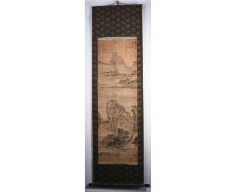 Chinese school, 18th/19th century Mountain landscape, ink and wash on hand scroll, signed with two seals of the artist. 127cm