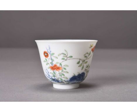 A Chinese Wucai 'month' cupKangxi six-character mark and possibly of the periodFinely potted with deep rounded sides rising f