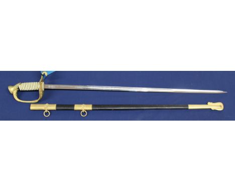 A U.S.N. model sword with scabbard, blade made in Spain (N.B. grip as found)