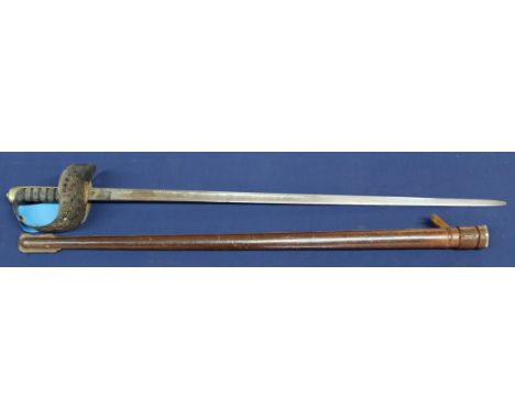 A British GR V model 1895 Infantry Officers sword with leather scabbard