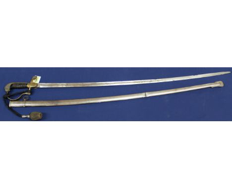 An early 20th Century Dutch Infantry Officers sword with rare original white metal mounted knot (and an as found scabbard), t