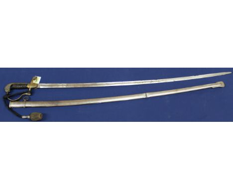 An early 20th Century Dutch Infantry Officers sword with rare original white metal mounted knot (and an as found scabbard), t