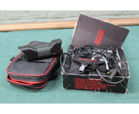 A Bushnell videoscope with instructions plus a 'Logun' gun lamp, boxed with accessories