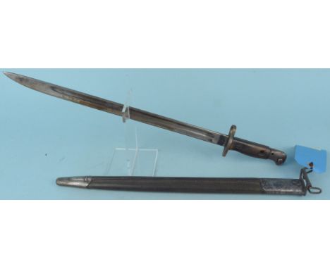 A British 1907 bayonet by Sanderson (grip missing top screw) with mismatched scabbard