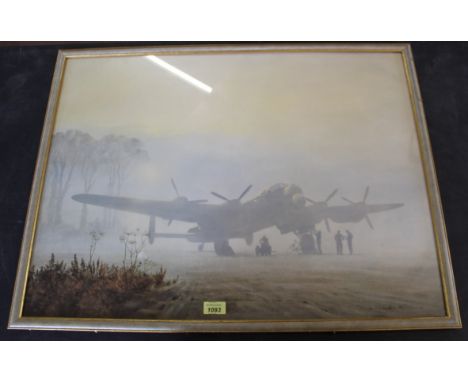 An aviation print 'Off Duty - Lancaster at Rest', original by Gerald Coulson G.AV.A, 23 1/2" x 31", framed and glazed