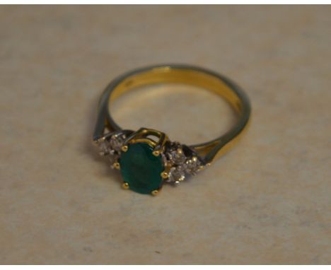 18ct gold emerald and diamond ring, approx weight 5.1g, Ring Size R