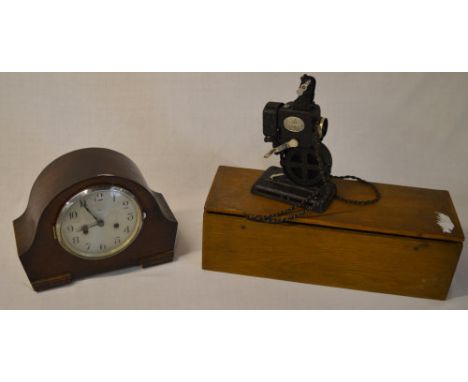 1930s mantle clock and a Baby Pathe cine projector & films in box