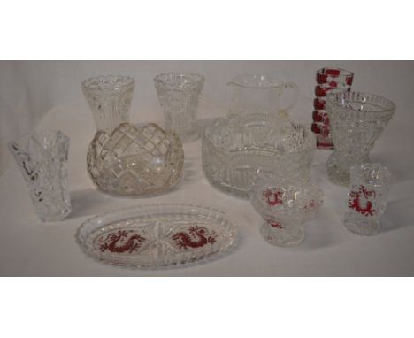 Mixed glassware including vases, bowls and a jug