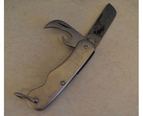 British military 'RBS 1955' pocket knife with broad arrow mark, blade, screwdriver and can opener