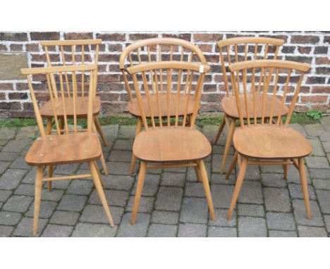 4 Ercol dining chairs including carver and another pair of Ercol chairs