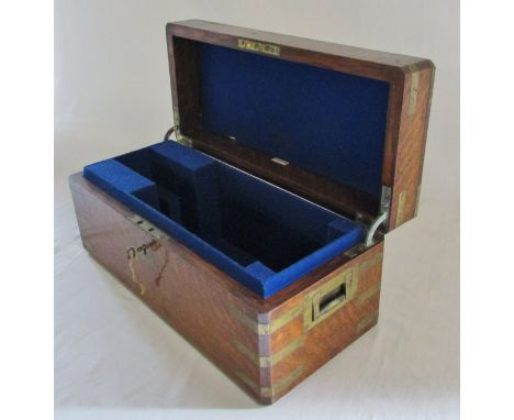 Late 19th/early 20th century campaign box with brass mounts by Army &amp; Navy CSL Makers possibly for a decanter 40 cm x 18 