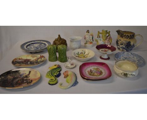 Collectors plates, Staffordshire style figures, Sylvac chutney pot etc