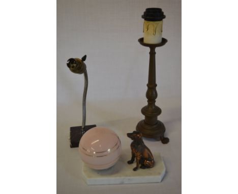 Art Deco dog desk lamp, flexible lamp and a lamp in the shape of a candlestick