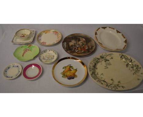 Quantity of ceramic plates including meat dishes and a Carltonware leaf dish