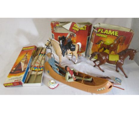 Assorted Marx toys inc Flame horse, Thunderbolt horse & Wigwam
