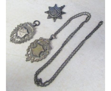 2 silver fobs, necklace and Post Office Telegrams medal total weight 1.20 ozt