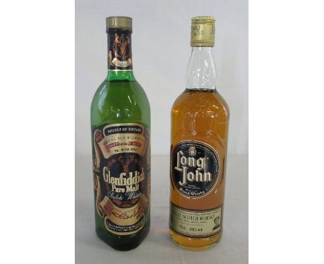 Bottle of Glenfiddich pure malt Scotch whisky 70 cl 40% proof & a bottle of Long John Scotch whisky 75 cl 40% proof