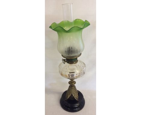 James Hinks & Son Victorian paraffin lamp with green glass shade