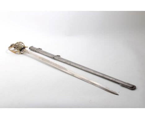 Replica Victorian 1845 Indian army Officers' sword with gothic hilt with VRI cipher and etched blade with steel scabbard