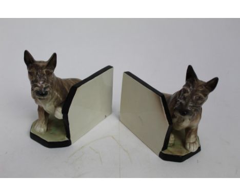 Pair 1930s Goldscheider dog bookends