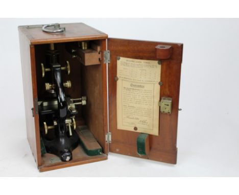 Vintage lacquered microscope in case by W.R. Prior &amp; Co