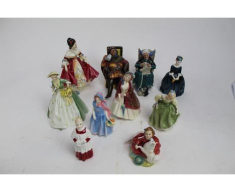 Group of nine Royal Doulton figures - Home Again HN2167, Choir Boy HN2141, Wendy HN2190, Fair Maiden HN2211, Cherie HN2341, S
