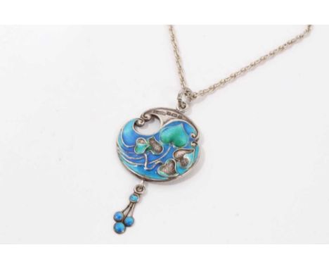 Art Nouveau silver and enamel pendant, Birmingham 1908, on silver chain Condition report: Pendant measures 5cm long in total-