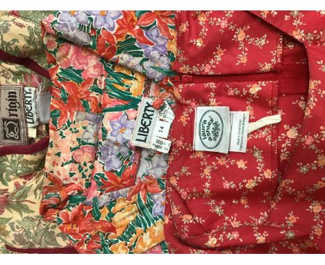 Selection of ladies vintage cotton print dresses including Liberty, Laura Ashley Ballyfermot Eire and Powys Wales and others.