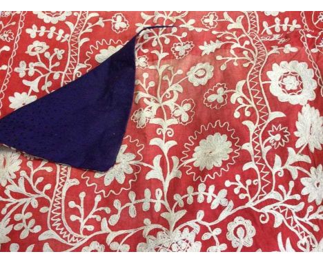 Quantity of vintage woven and printed cotton throws and wraps plus a pair of cotton chain stitch cushion covers.