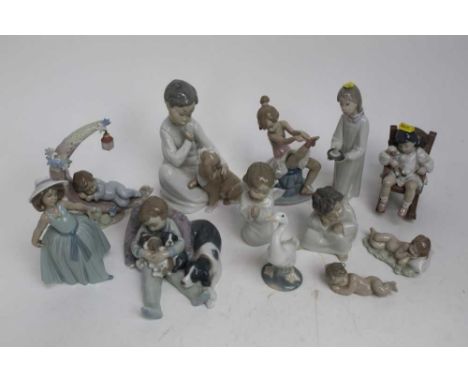 Group of 11 Lladro figures including girl with doll, ballerina, girl with chamberstick etc