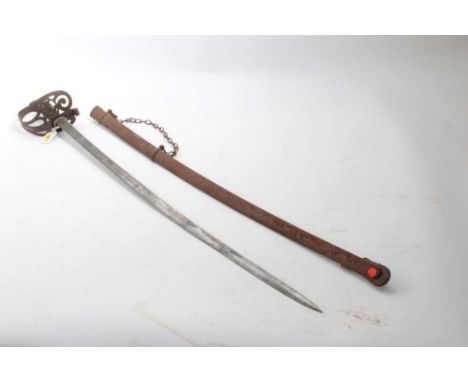 Victorian Rifle Volunteers Officers' Sword with three bar hilt, wire bound shagreen grip, etched steel blade numbered 579 wit