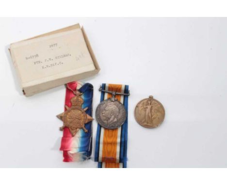 First World War 1914 - 15 Star and War medals named to R-6758 PTE. F.W. Gillman. K. R. RIF. C. Together with a Victory medal 