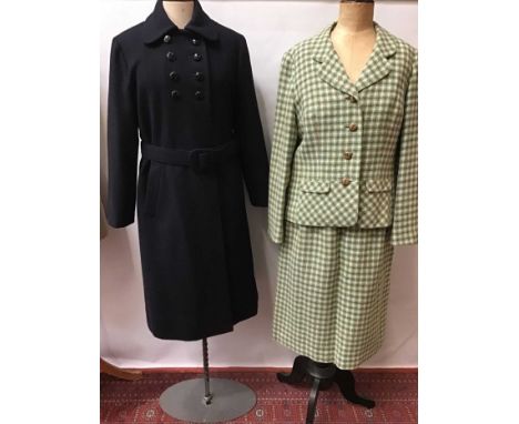 Ladies Vintage West Riding Tweed coats one in blue and maroon the other blue and grey. Green and cream tweed suit by Derata a