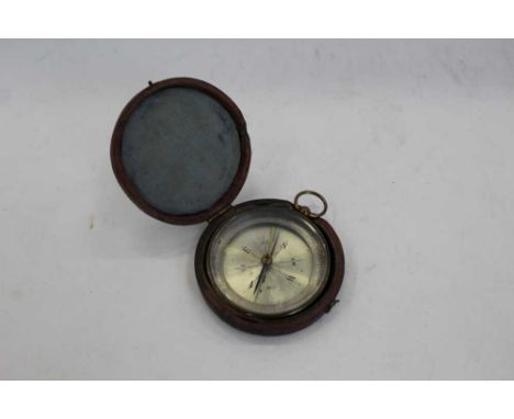 Victorian lacquered brass pocket compass with silvered dial by Stanley London, in fitted leather case