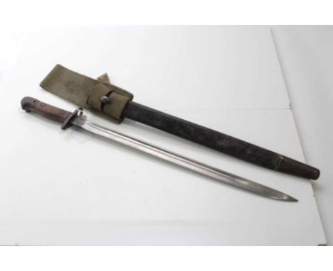 First World War British 1907 pattern bayonet, stamped - G. R., 1907, 6, 17, Wilkinson, in steel mounted leather scabbard, wit