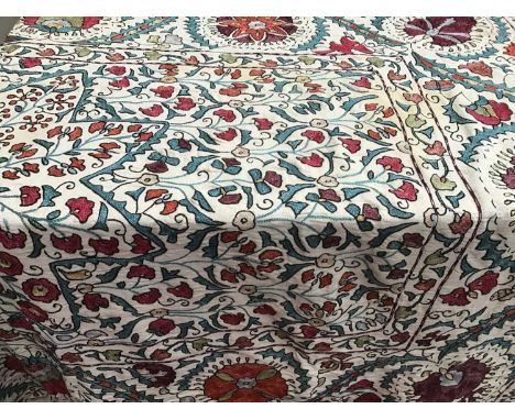 Vintage Indian suzanni from Bokhara, Uzbekistan, with traditional technique hand chain stitched decoration