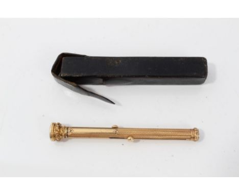 Good Quality Victorian Yellow metal combination propelling pencil and fountain pen with engine turned decoration by Sampson M