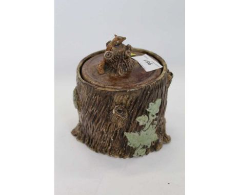Castle Hedingham pottery tobacco jar and cover in the form of a tree stump