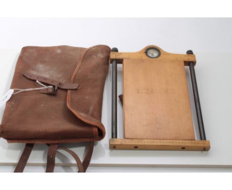 First World War period military, possibly Royal Flying Corps, plotting board with inset compass and brown leather retaining s