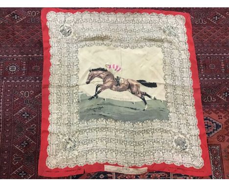 Equestrian Commemorative Silk Scarf Nimbus 1949 Epsom Winner. Plus three other scarves and a gilt metal dressing table set.