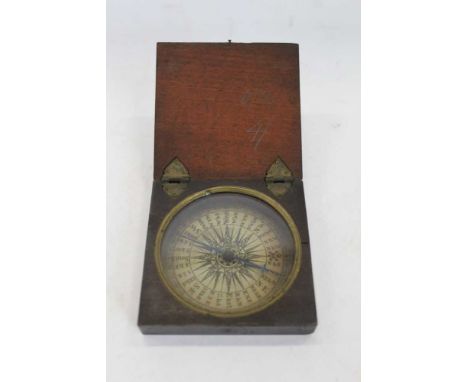 19th century pocket compass, in mahogany folding case