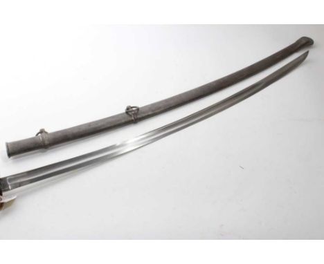 19th century French- style light cavalry sabre with brass three bar hilt and steel scabbard and another without scabbard (2)