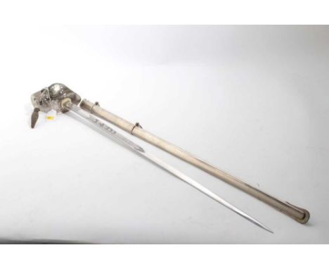 George V 1897 Pattern Infantry Officers' sword with nickel plated guard with dress knot, etched blade with crowned GR cipher 