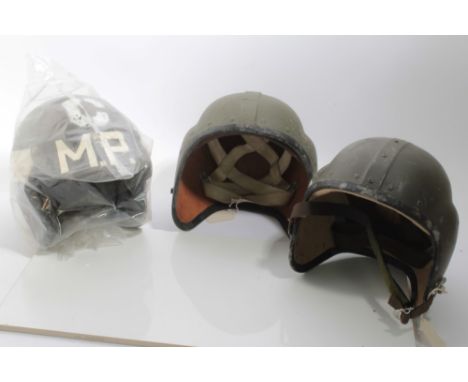 Post War British Military Police motorcycle despatch riders helmet, together with two RAF Aircrew outer Helmets (3)